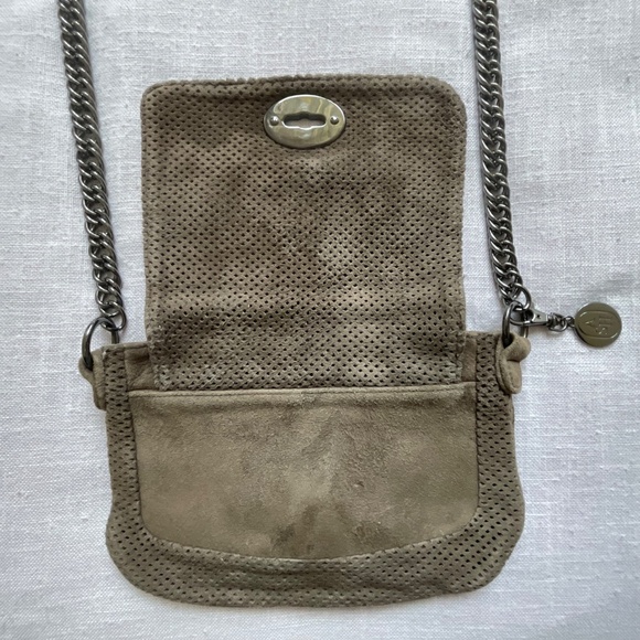 ASH Dark Taupe Leather Suede Boho Crossbody Chunky Metal Strap Bag - Picture 8 of 16